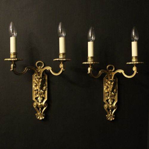 French Pair of Gilded Bronze Antique Wall Sconces