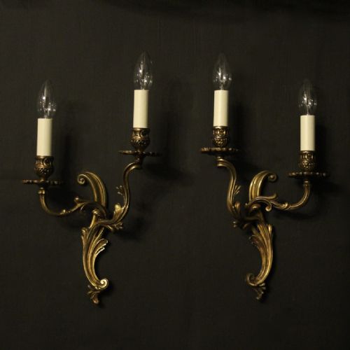 French Pair of Gilded Twin Arm Antique Wall Lights