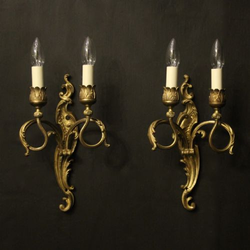 French Pair of Gilded Bronze Antique Wall Sconces