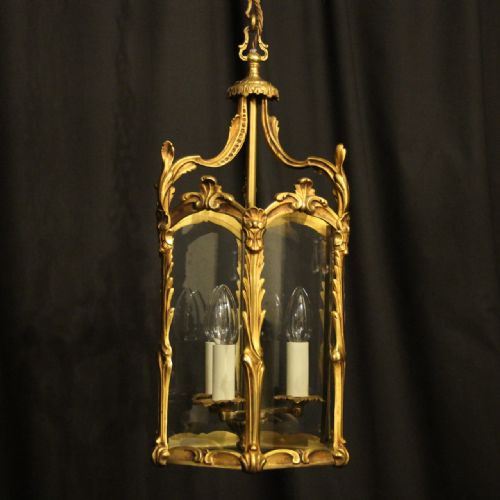 French Gilded Bronze Triple Light Antique Lantern