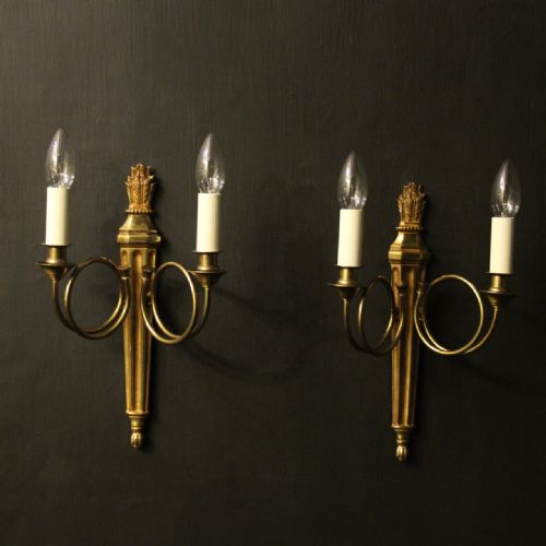 French Pair of Brass Twin Arm Wall Lights