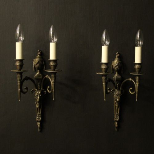 English Pair of Bronze Ram Headed Wall Sconces