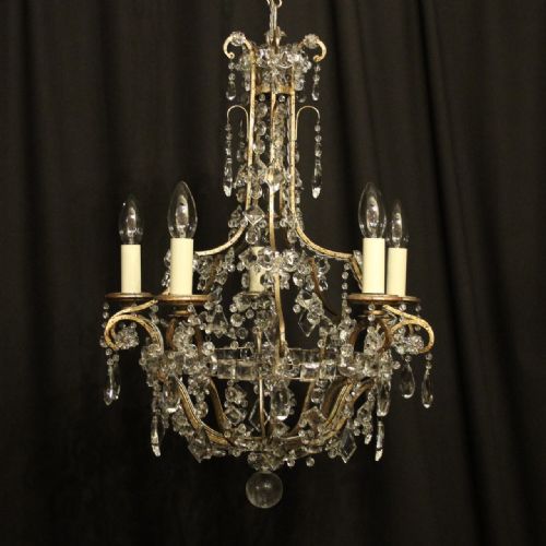Italian Decorative Silver Gilded 5 Light Antique Chandelier