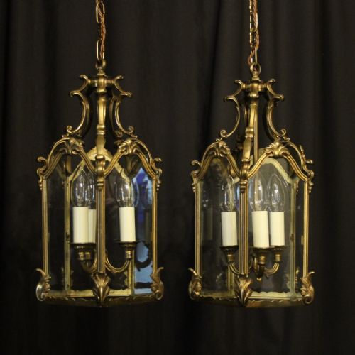 French Pair of Gilded Bronze Hall Lanterns