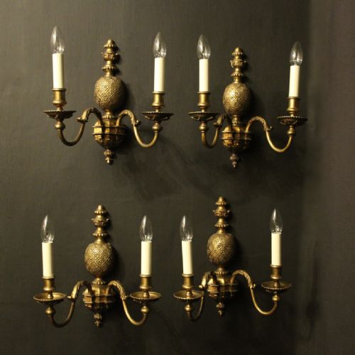 English Set of 4 Twin Arm Antique Wall Lights