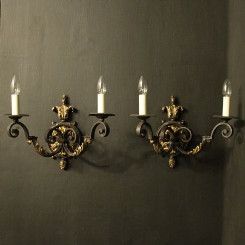 French 19th Century Pair of Wrought Iron Antique Wall Lights