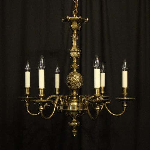 English Gilded Gilded Brass 6 Light Antique Chandelier