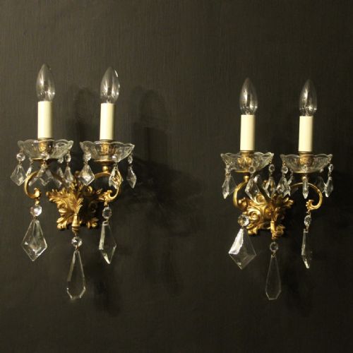 French Pair of Gilded Brass Antique Wall Lights