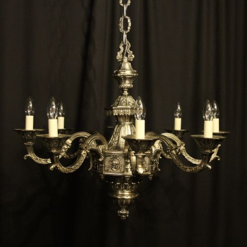 French Silver Gilded Bronze 8 Light Antique Chandelier