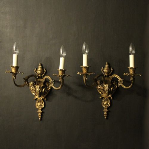 English Pair of Gilded Twin Arm Antique Wall Lights