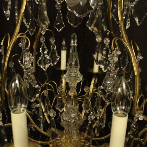 FRENCH LARGE GILDED CRYSTAL 8 LIGHT ANTIQUE CHANDELIER - ADDITIONAL PHOTO 1