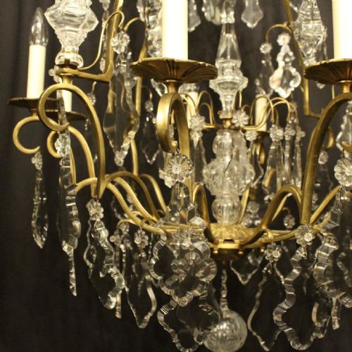 FRENCH LARGE GILDED CRYSTAL 8 LIGHT ANTIQUE CHANDELIER - ADDITIONAL PHOTO 7