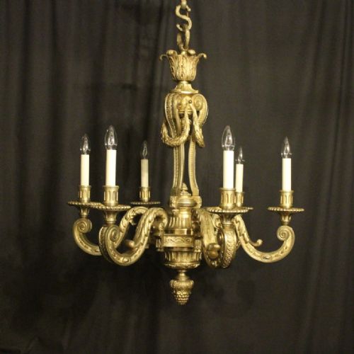French 19th Century Gilded Bronze 6 Light Antique Chandelier