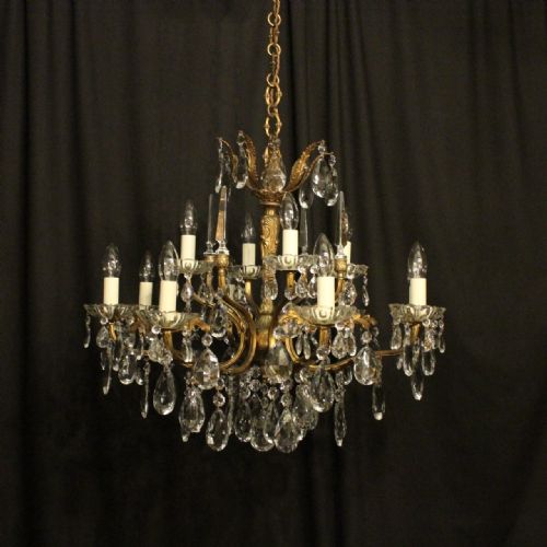 Italian Gilded 12 Light Double Tiered Antique Chandelier