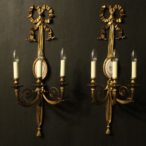 French Triple Arm Gilded Antique Wall Lights