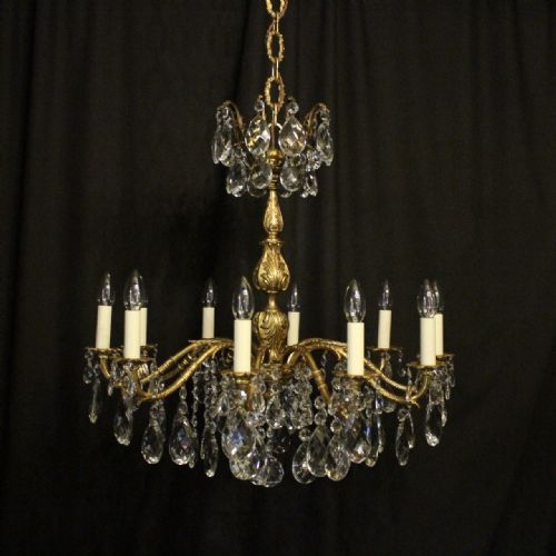 Italian Gilded Bronze & Crystal 10 Light Antique Chandelier