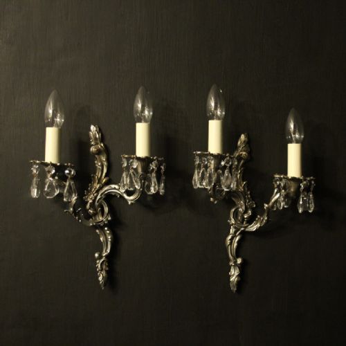 French Pair of Silver Gilded Wall Lights