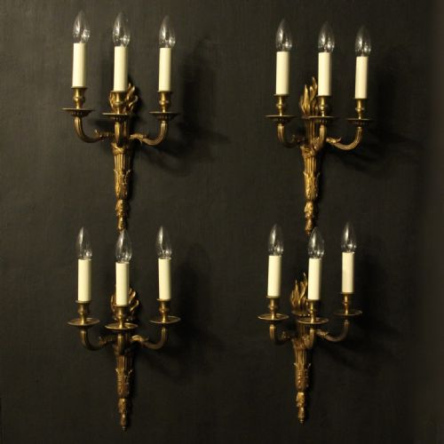 French Set of 4 Bronze Triple Arm Antique Wall Lights