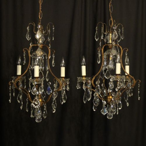 French Pair of Gilded Birdcage Antique Chandeliers