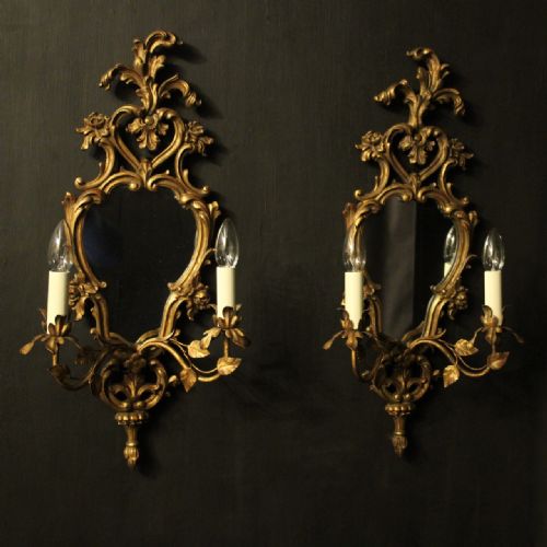 Italian Pair Giltwood Twin Arm Girandoles
