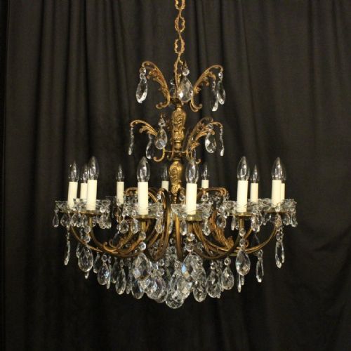 Italian Gilded Bronze & Crystal 12 Light Antique Chandelier