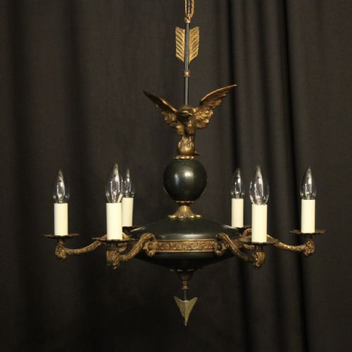 French Gilded Brass Eagle Empire 6 Light Antique Chandelier