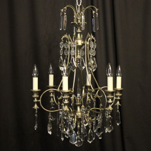 French Silver Gilded Birdcage 6 Light Chandelier
