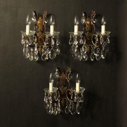 French Set of Three Gilded Antique Wall Lights