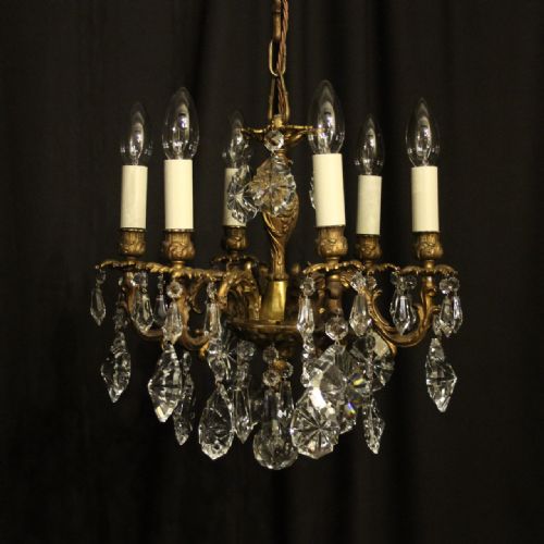 Italian Small Bronze & Crystal 6 Light Chandelier