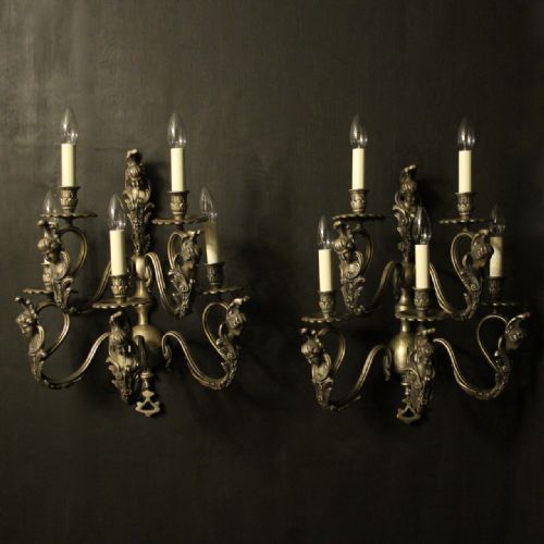 Italian Large Silver Gilded 5 Arm Double Tiered Wall Lights