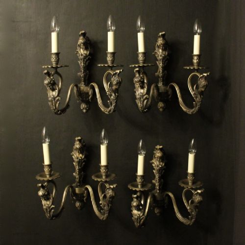 Italian Set of 4 Silver Gilded Twin Arm Wall Lights
