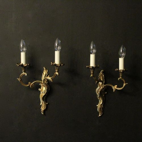 French Pair of Gilded Opposing Twin Arm Antique Wall Lights
