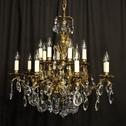 Italian Gilded Bronze & Crystal Tiered 16 Light Antique Chandelier