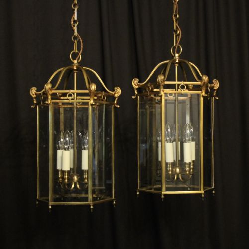 French Pair of Gilded Antique Hall Lanterns