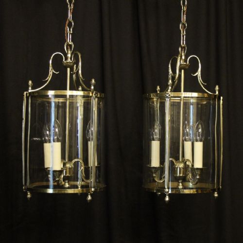 French Pair of Brass Convex Hall Lanterns