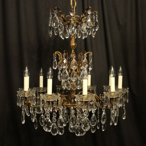 Italian Gillded Bronze & Crystal 10 Light Antique Chandelier