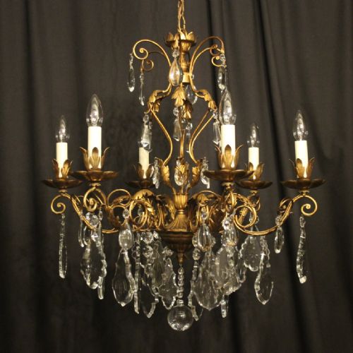 Italian Florentine 6 Light Gilded & Crystal Chandelier