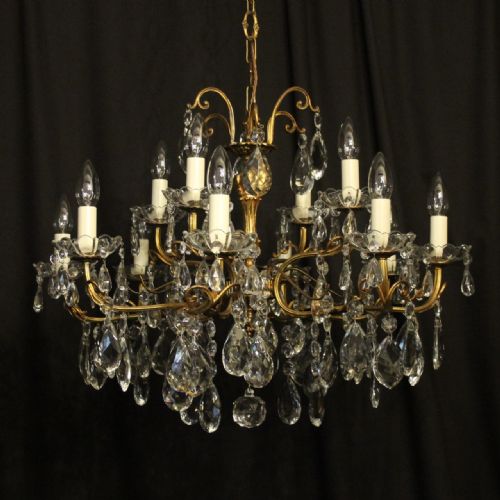 Italian 12 Light Gilded Bronze Tiered Antique Chandelier