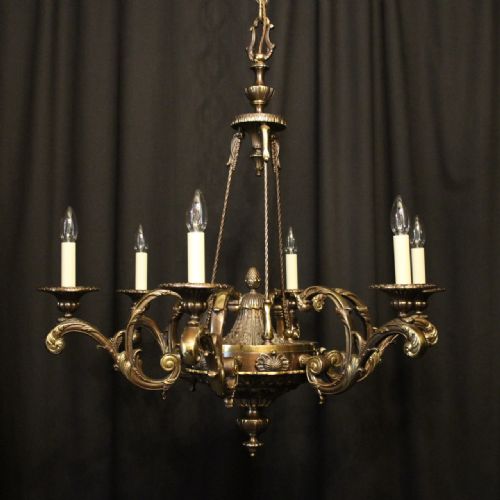 French Gilded Bronze 6 Light Antique Chandelier