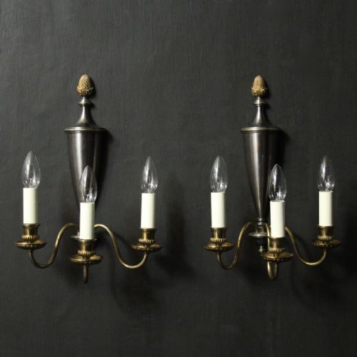 French Pair of Brass Twin Arm Antique Wall Lights