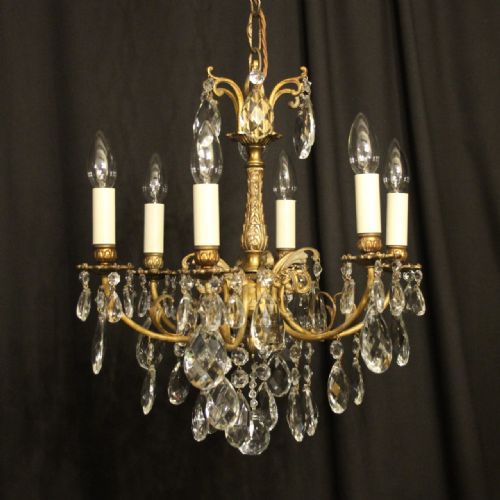 Italian Bronze & Crystal 6 Light Chandelier