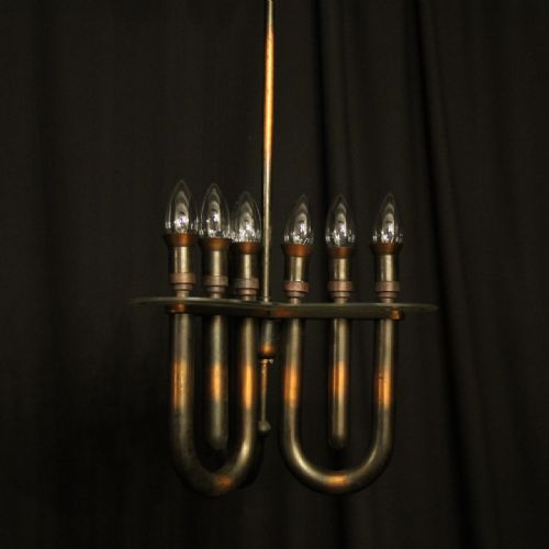 English Copper Tubular 9 Light Chandelier
