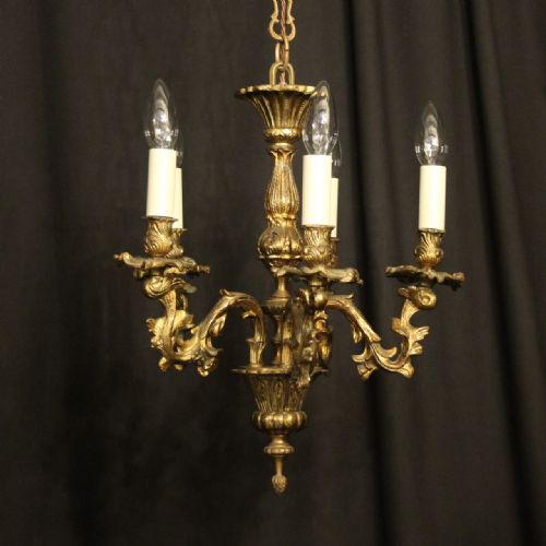French Gilded Brass 5 Light Antique Chandelier