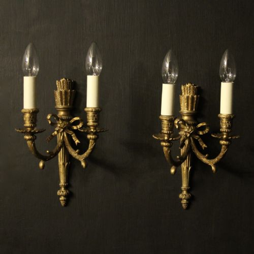 French Gilded Bronze Twin Arm Wall Antique Sconces
