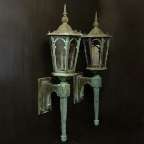 English Pair of 19th Century Bronze Antique Wall Lanterns