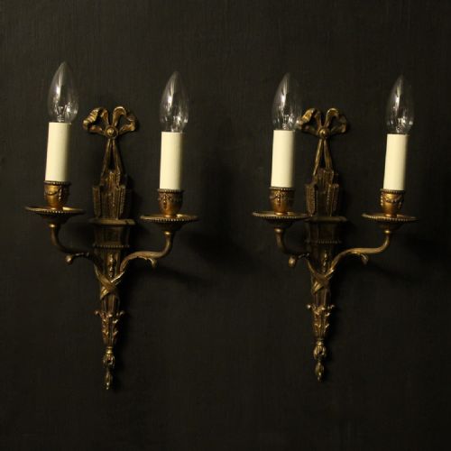 French Pair of Gilded Bronze Antique Wall Lights
