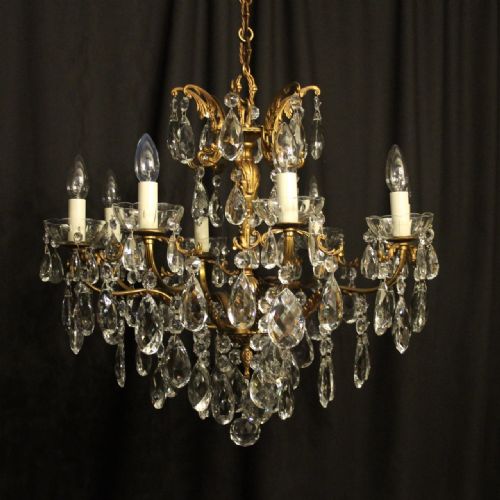 Italian Gilded & Crystal 8 Light Antique Chandelier