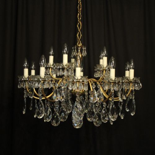 Italian Gilded 15 Light Double Tiered Antique Chandelier