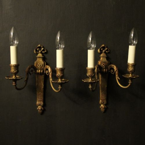 French Pair of Gilded Bronze Antique Wall Lights