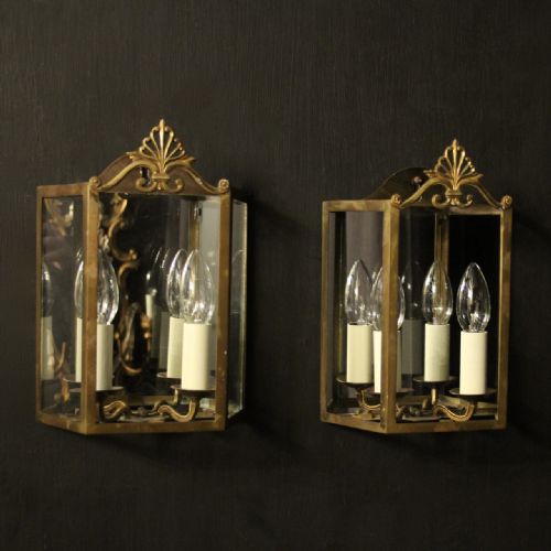 French Pair of Gilded Antique Half Wall Lanterns